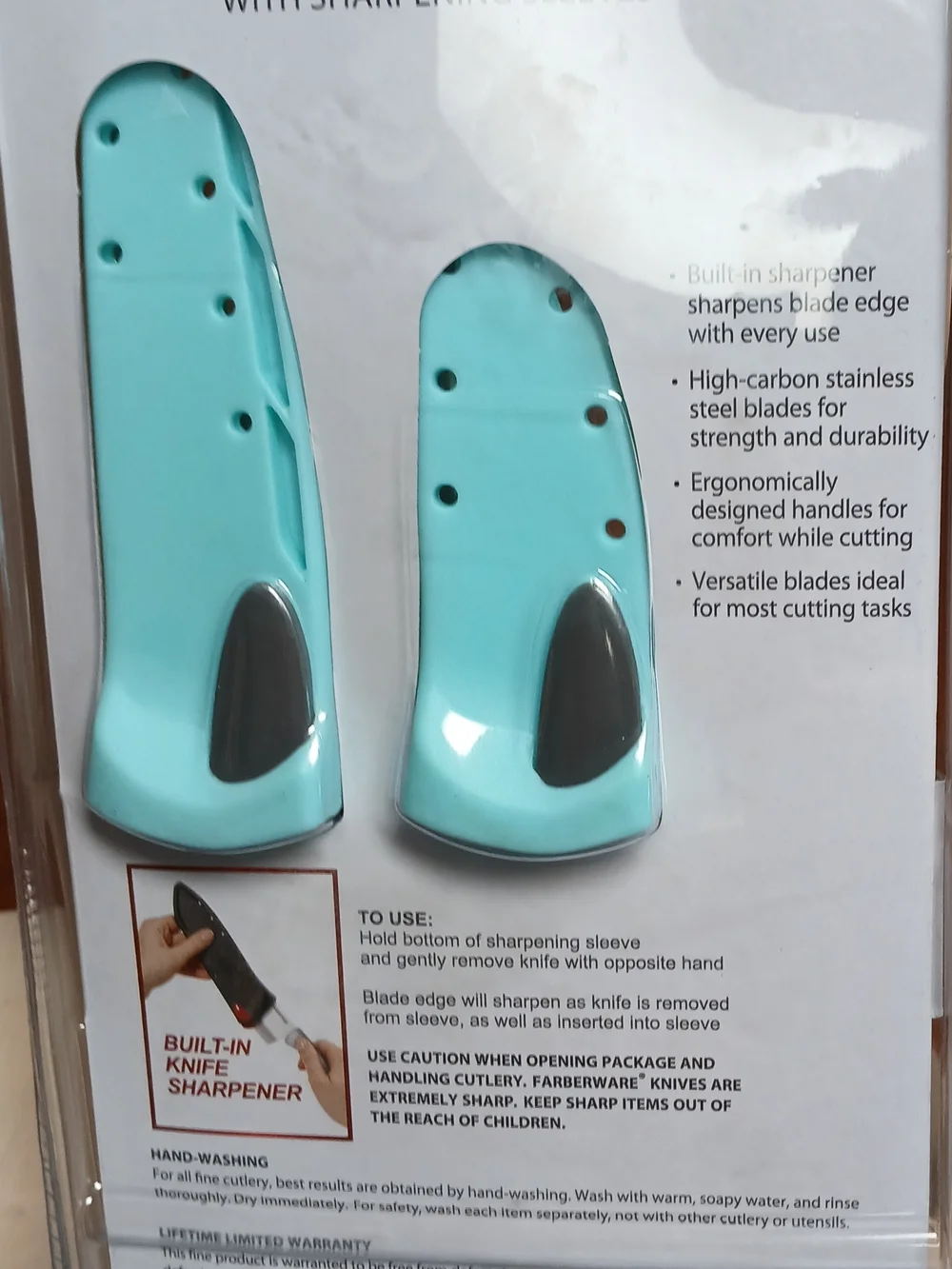 Farberware Edgekeeper Utility Knife Set - Aqua Handles